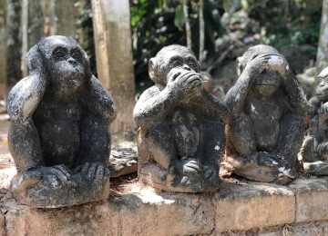 Hear no evil, Speak no evil, See no evil statues at the Big buddha in Phuket Thailand